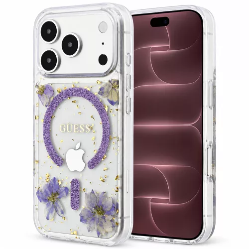 Guess - Resin Flowers and Glitter MagSafe (GUHMP18XRBFGFGMU) - iPhone 18 Pro Max / iPhone 17 Pro Max - Purple