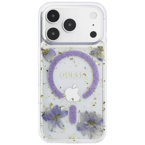 Guess - Resin Flowers and Glitter MagSafe (GUHMP18XRBFGFGMU) - iPhone 18 Pro Max / iPhone 17 Pro Max - Purple