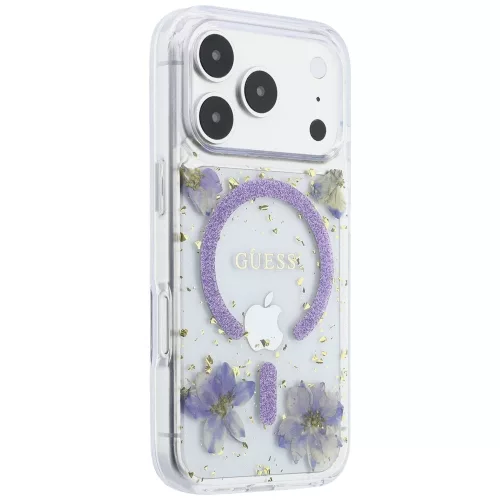 Guess - Resin Flowers and Glitter MagSafe (GUHMP18XRBFGFGMU) - iPhone 18 Pro Max / iPhone 17 Pro Max - Purple