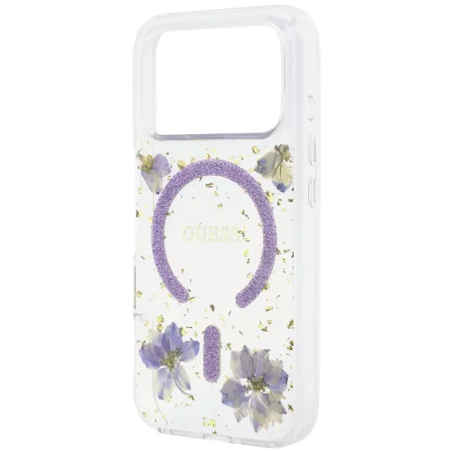 Guess - Resin Flowers and Glitter MagSafe (GUHMP18XRBFGFGMU) - iPhone 18 Pro Max / iPhone 17 Pro Max - Purple
