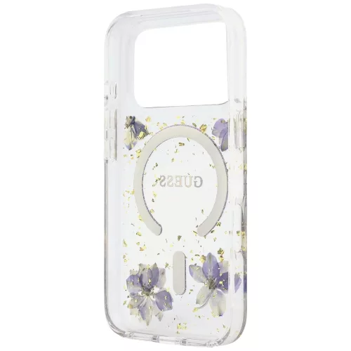 Guess - Resin Flowers and Glitter MagSafe (GUHMP18XRBFGFGMU) - iPhone 18 Pro Max / iPhone 17 Pro Max - Purple