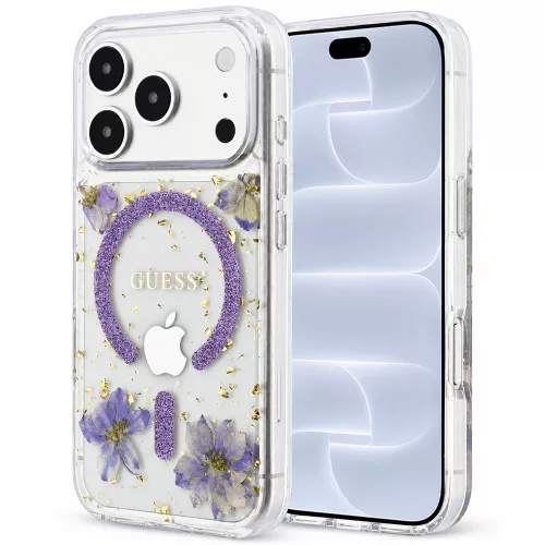 Guess - Resin Flowers and Glitter MagSafe (GUHMP18LRBFGFGMU) - iPhone 18 Pro / iPhone 17 Pro - Purple