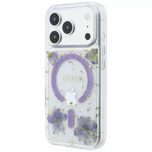 Guess - Resin Flowers and Glitter MagSafe (GUHMP18LRBFGFGMU) - iPhone 18 Pro / iPhone 17 Pro - Purple