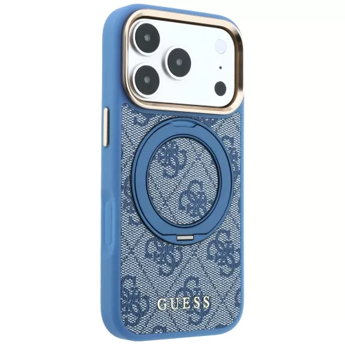 Guess - Ring Stand 360 4G Leather Classic Logo MagSafe (GUHMP18L6PS4RSCLB) - iPhone 18 Pro / iPhone 17 Pro - Blue