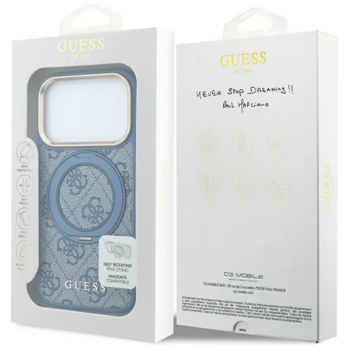 Guess - Ring Stand 360 4G Leather Classic Logo MagSafe (GUHMP18L6PS4RSCLB) - iPhone 18 Pro / iPhone 17 Pro - Blue