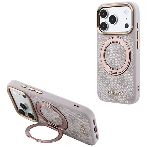 Guess - Ring Stand 360 4G Leather Classic Logo MagSafe (GUHMP18L6PS4RSCLP) - iPhone 18 Pro / iPhone 17 Pro - Pink