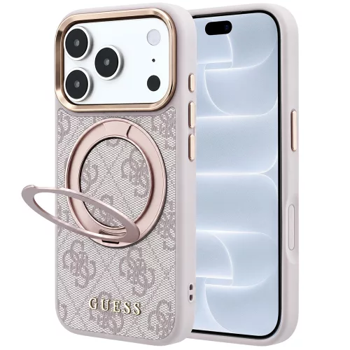 Guess - Ring Stand 360 4G Leather Classic Logo MagSafe (GUHMP18L6PS4RSCLP) - iPhone 18 Pro / iPhone 17 Pro - Pink