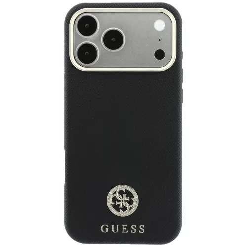 Guess - Grained Leather Round Strass Logo MagSafe (GUHMP18L6PSRMDEK) - iPhone 18 Pro / iPhone 17 Pro - Black