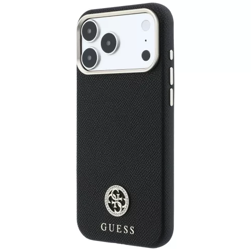 Guess - Grained Leather Round Strass Logo MagSafe (GUHMP18L6PSRMDEK) - iPhone 18 Pro / iPhone 17 Pro - Black