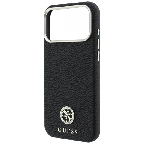 Guess - Grained Leather Round Strass Logo MagSafe (GUHMP18L6PSRMDEK) - iPhone 18 Pro / iPhone 17 Pro - Black