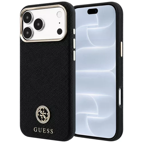 Guess - Grained Leather Round Strass Logo MagSafe (GUHMP18L6PSRMDEK) - iPhone 18 Pro / iPhone 17 Pro - Black