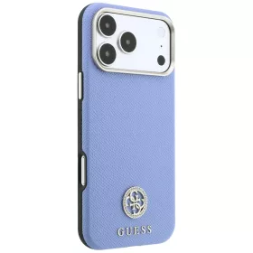   Guess - Grained Leather Round Strass Logo MagSafe (GUHMP18L6PSRMDEB) - iPhone 18 Pro / iPhone 17 Pro - Light Blue