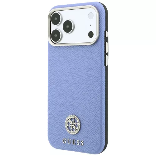 Guess - Grained Leather Round Strass Logo MagSafe (GUHMP18L6PSRMDEB) - iPhone 18 Pro / iPhone 17 Pro - Light Blue