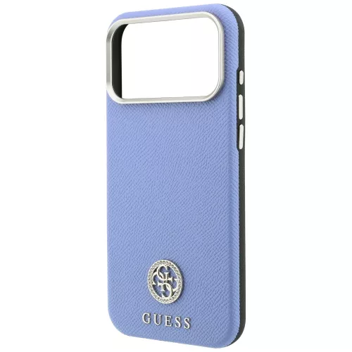 Guess - Grained Leather Round Strass Logo MagSafe (GUHMP18L6PSRMDEB) - iPhone 18 Pro / iPhone 17 Pro - Light Blue