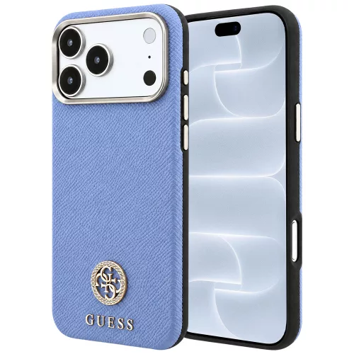 Guess - Grained Leather Round Strass Logo MagSafe (GUHMP18L6PSRMDEB) - iPhone 18 Pro / iPhone 17 Pro - Light Blue