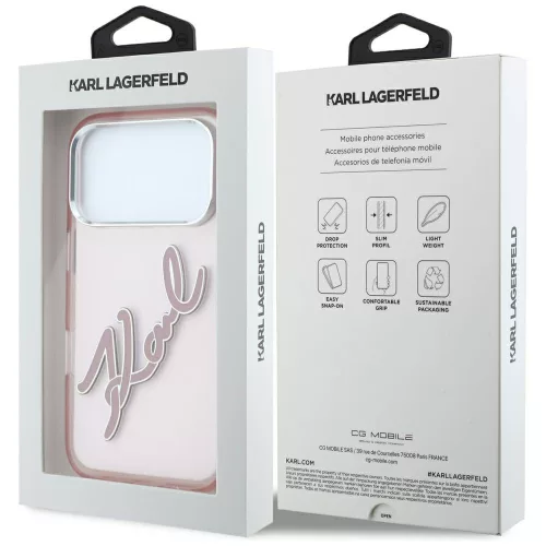 Karl Lagerfeld - IML Big Signature Resin Logo Metal Frame (KLHCP18X6HCKSRP) - iPhone 18 Pro Max / iPhone 17 Pro Max - Pink