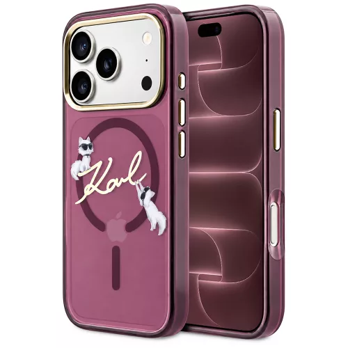 Karl Lagerfeld - IML Choupette and Karl Script Logo MagSafe (KLHMP18X5HKSCAR) - iPhone 18 Pro Max / iPhone 17 Pro Max - Burgundy