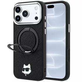   Karl Lagerfeld - Leather Ring Stand 360 C Pin MagSafe (KLHMP18LPSRSCHHK) - iPhone 18 Pro / iPhone 17 Pro - Black