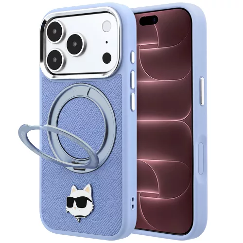 Karl Lagerfeld - Saffiano Ring Stand 360 C Pin MagSafe (KLHMP18XPSRSCHHB) - iPhone 18 Pro Max / iPhone 17 Pro Max - Light Blue