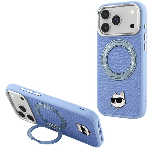 Karl Lagerfeld - Saffiano Ring Stand 360 C Pin MagSafe (KLHMP18XPSRSCHHB) - iPhone 18 Pro Max / iPhone 17 Pro Max - Light Blue