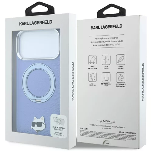 Karl Lagerfeld - Saffiano Ring Stand 360 C Pin MagSafe (KLHMP18XPSRSCHHB) - iPhone 18 Pro Max / iPhone 17 Pro Max - Light Blue