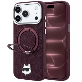   Karl Lagerfeld - Leather Ring Stand 360 C Pin MagSafe (KLHMP18XPSRSCHHR) - iPhone 18 Pro Max / iPhone 17 Pro Max - Burgundy