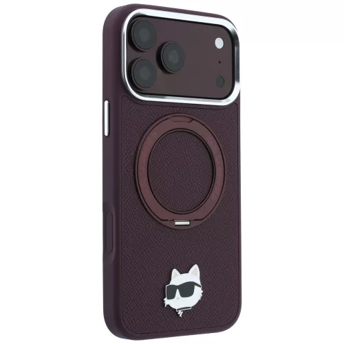 Karl Lagerfeld - Leather Ring Stand 360 C Pin MagSafe (KLHMP18XPSRSCHHR) - iPhone 18 Pro Max / iPhone 17 Pro Max - Burgundy
