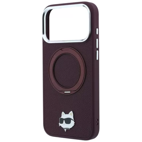 Karl Lagerfeld - Leather Ring Stand 360 C Pin MagSafe (KLHMP18XPSRSCHHR) - iPhone 18 Pro Max / iPhone 17 Pro Max - Burgundy