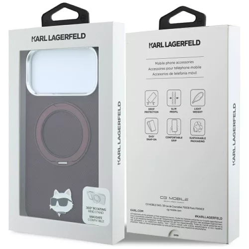 Karl Lagerfeld - Leather Ring Stand 360 C Pin MagSafe (KLHMP18XPSRSCHHR) - iPhone 18 Pro Max / iPhone 17 Pro Max - Burgundy