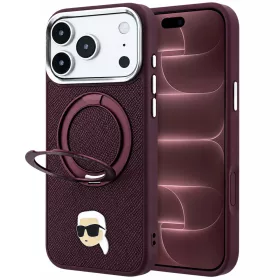   Karl Lagerfeld - Leather Ring Stand 360 K Pin MagSafe (KLHMP18XPSRSKLHR) - iPhone 18 Pro Max / iPhone 17 Pro Max - Burgundy