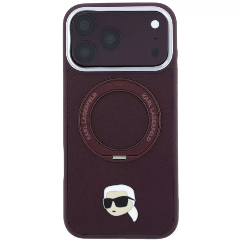 Karl Lagerfeld - Leather Ring Stand 360 K Pin MagSafe (KLHMP18XPSRSKLHR) - iPhone 18 Pro Max / iPhone 17 Pro Max - Burgundy