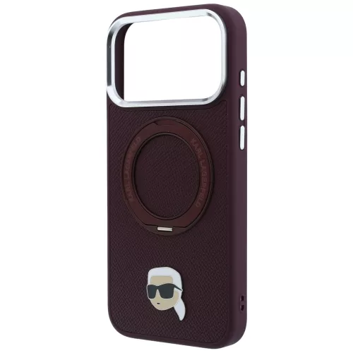 Karl Lagerfeld - Leather Ring Stand 360 K Pin MagSafe (KLHMP18XPSRSKLHR) - iPhone 18 Pro Max / iPhone 17 Pro Max - Burgundy