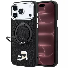   Karl Lagerfeld - Leather Ring Stand 360 KC Pin MagSafe (KLHMP18XPSRSKCHK) - iPhone 18 Pro Max / iPhone 17 Pro Max - Black