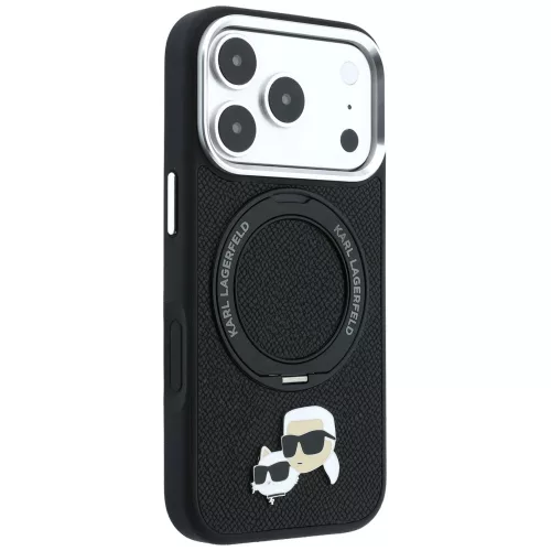 Karl Lagerfeld - Leather Ring Stand 360 KC Pin MagSafe (KLHMP18XPSRSKCHK) - iPhone 18 Pro Max / iPhone 17 Pro Max - Black