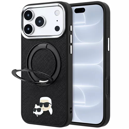 Karl Lagerfeld - Leather Ring Stand 360 KC Pin MagSafe (KLHMP18LPSRSKCHK) - iPhone 18 Pro / iPhone 17 Pro - Black