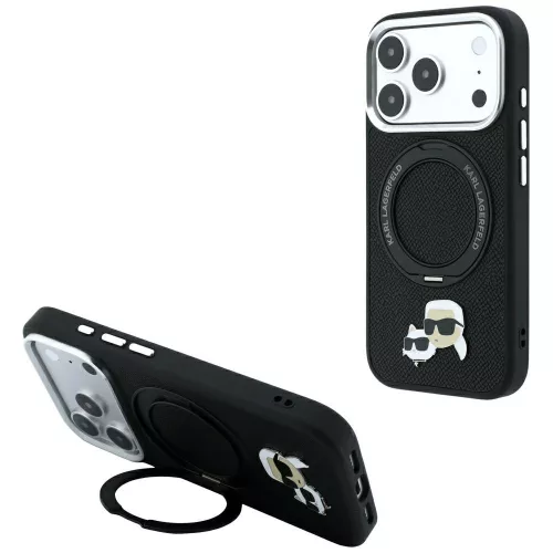 Karl Lagerfeld - Leather Ring Stand 360 KC Pin MagSafe (KLHMP18LPSRSKCHK) - iPhone 18 Pro / iPhone 17 Pro - Black