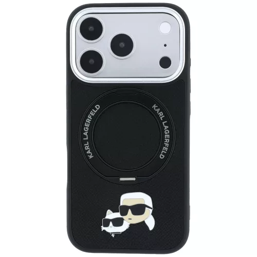 Karl Lagerfeld - Leather Ring Stand 360 KC Pin MagSafe (KLHMP18LPSRSKCHK) - iPhone 18 Pro / iPhone 17 Pro - Black