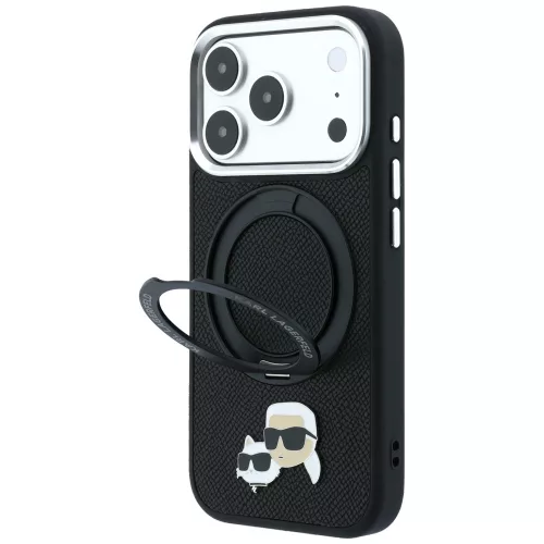 Karl Lagerfeld - Leather Ring Stand 360 KC Pin MagSafe (KLHMP18LPSRSKCHK) - iPhone 18 Pro / iPhone 17 Pro - Black