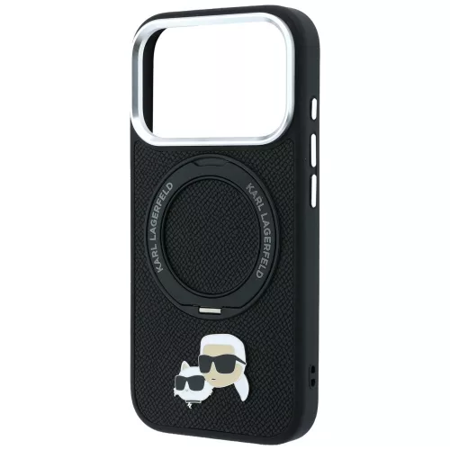 Karl Lagerfeld - Leather Ring Stand 360 KC Pin MagSafe (KLHMP18LPSRSKCHK) - iPhone 18 Pro / iPhone 17 Pro - Black