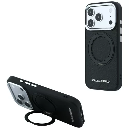 Karl Lagerfeld - Ring Stand 360 Saffiano MagSafe (KLHMP18L6PSARSKMK) - iPhone 18 Pro / iPhone 17 Pro - Black