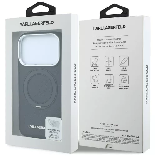 Karl Lagerfeld - Ring Stand 360 Saffiano MagSafe (KLHMP18L6PSARSKMK) - iPhone 18 Pro / iPhone 17 Pro - Black