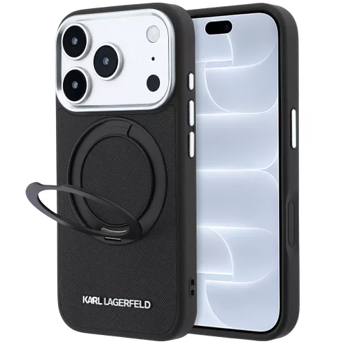 Karl Lagerfeld - Ring Stand 360 Saffiano MagSafe (KLHMP18L6PSARSKMK) - iPhone 18 Pro / iPhone 17 Pro - Black