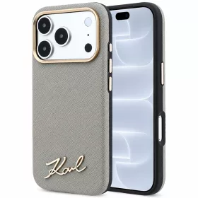   Karl Lagerfeld - Saffiano Small Script Metal Logo MagSafe (KLHMP18L6PWSKSE) - iPhone 18 Pro / iPhone 17 Pro - Taupe