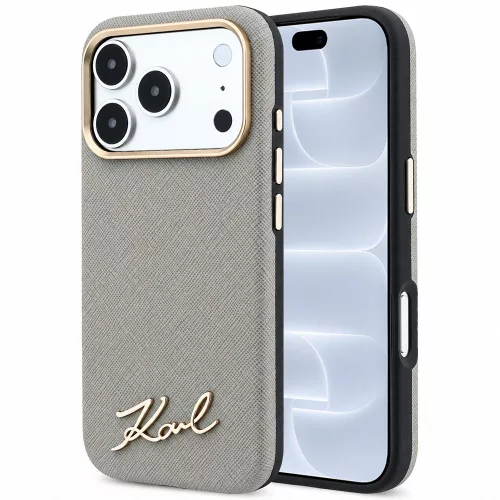 Karl Lagerfeld - Saffiano Small Script Metal Logo MagSafe (KLHMP18L6PWSKSE) - iPhone 18 Pro / iPhone 17 Pro - Taupe
