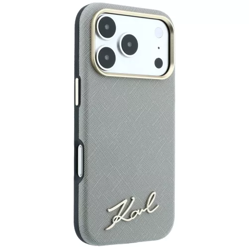Karl Lagerfeld - Saffiano Small Script Metal Logo MagSafe (KLHMP18L6PWSKSE) - iPhone 18 Pro / iPhone 17 Pro - Taupe