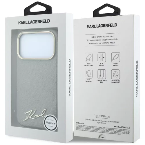 Karl Lagerfeld - Saffiano Small Script Metal Logo MagSafe (KLHMP18L6PWSKSE) - iPhone 18 Pro / iPhone 17 Pro - Taupe