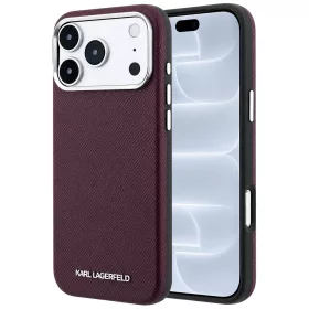  Karl Lagerfeld - Grained Leather Elongated Logo MagSafe (KLHMP18LPSWGKLR) - iPhone 18 Pro / iPhone 17 Pro - Burgundy