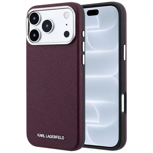 Karl Lagerfeld - Grained Leather Elongated Logo MagSafe (KLHMP18LPSWGKLR) - iPhone 18 Pro / iPhone 17 Pro - Burgundy