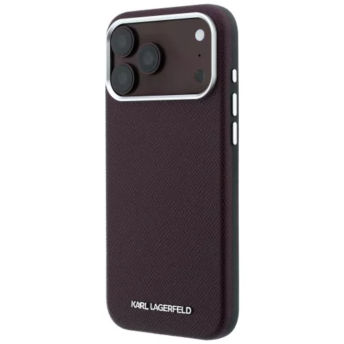 Karl Lagerfeld - Grained Leather Elongated Logo MagSafe (KLHMP18LPSWGKLR) - iPhone 18 Pro / iPhone 17 Pro - Burgundy