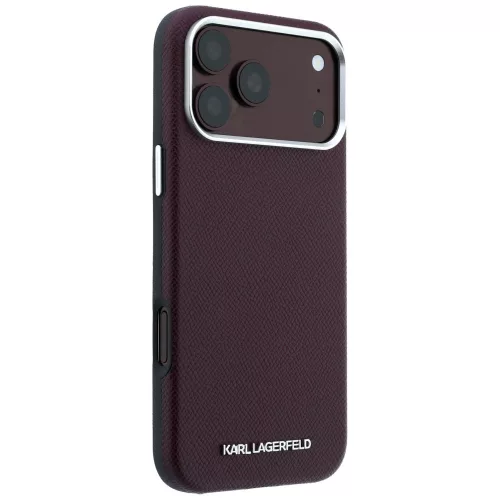 Karl Lagerfeld - Grained Leather Elongated Logo MagSafe (KLHMP18LPSWGKLR) - iPhone 18 Pro / iPhone 17 Pro - Burgundy